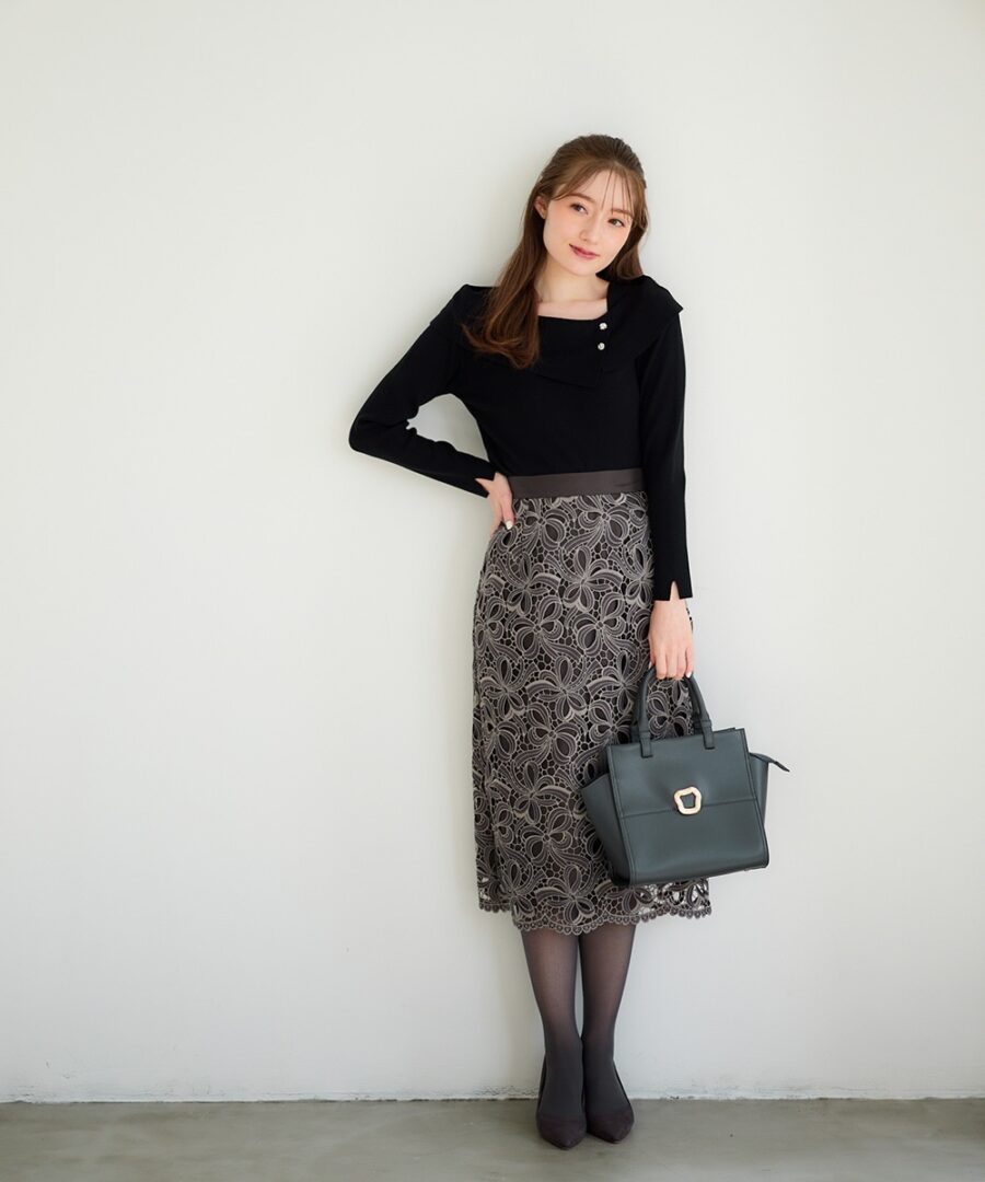 エルマンノシェルビーノ　グレー レースタイトスカート 美品ウールシルクカシミア エルマンノシェルビーノ グレー レースタイトスカート 美品ウール