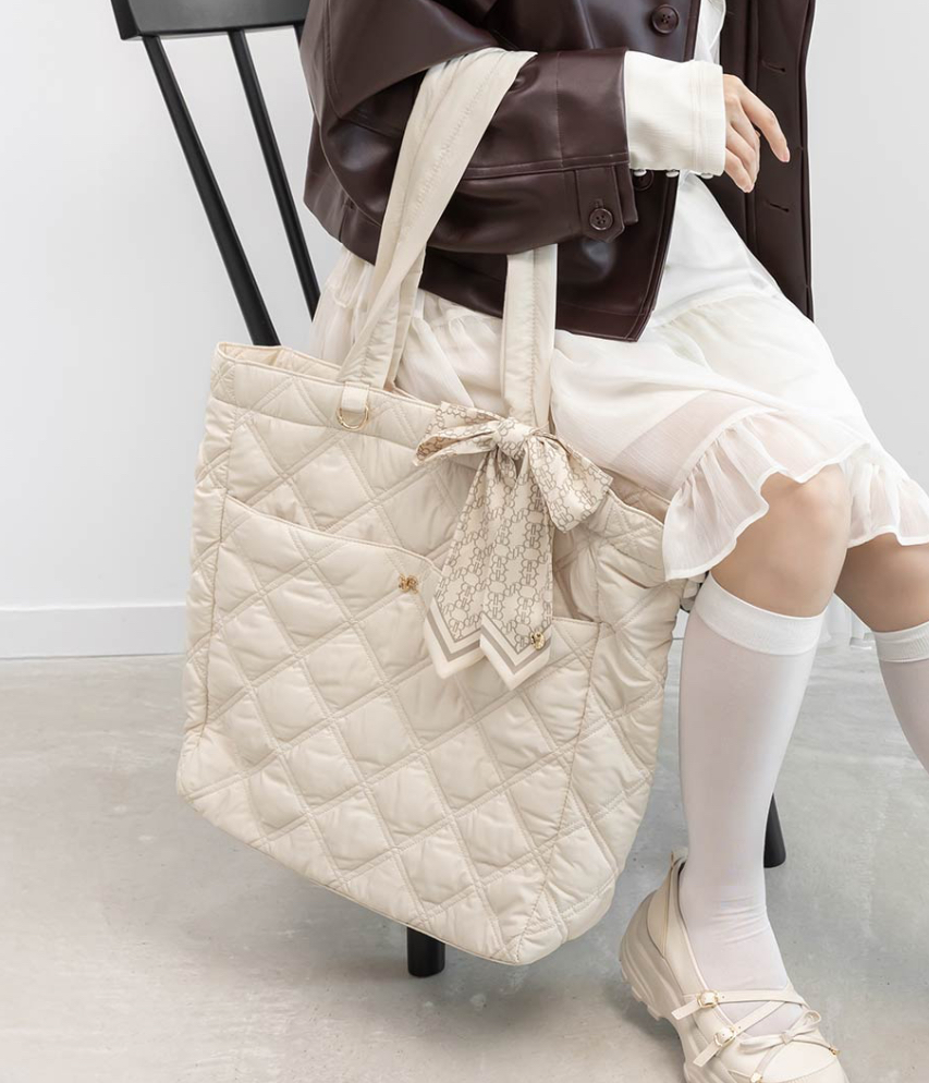 【A4対応】☆2WAY リボンキルティングトートバッグ