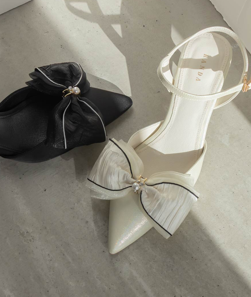 2WAY☆配色リボンアンクルストラップパンプス