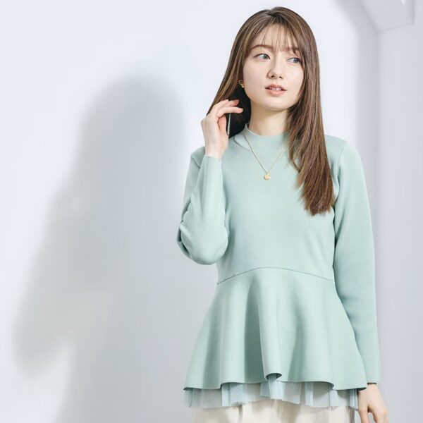 ♢12♢【お洒落見え】ドットチュールペプラムニット