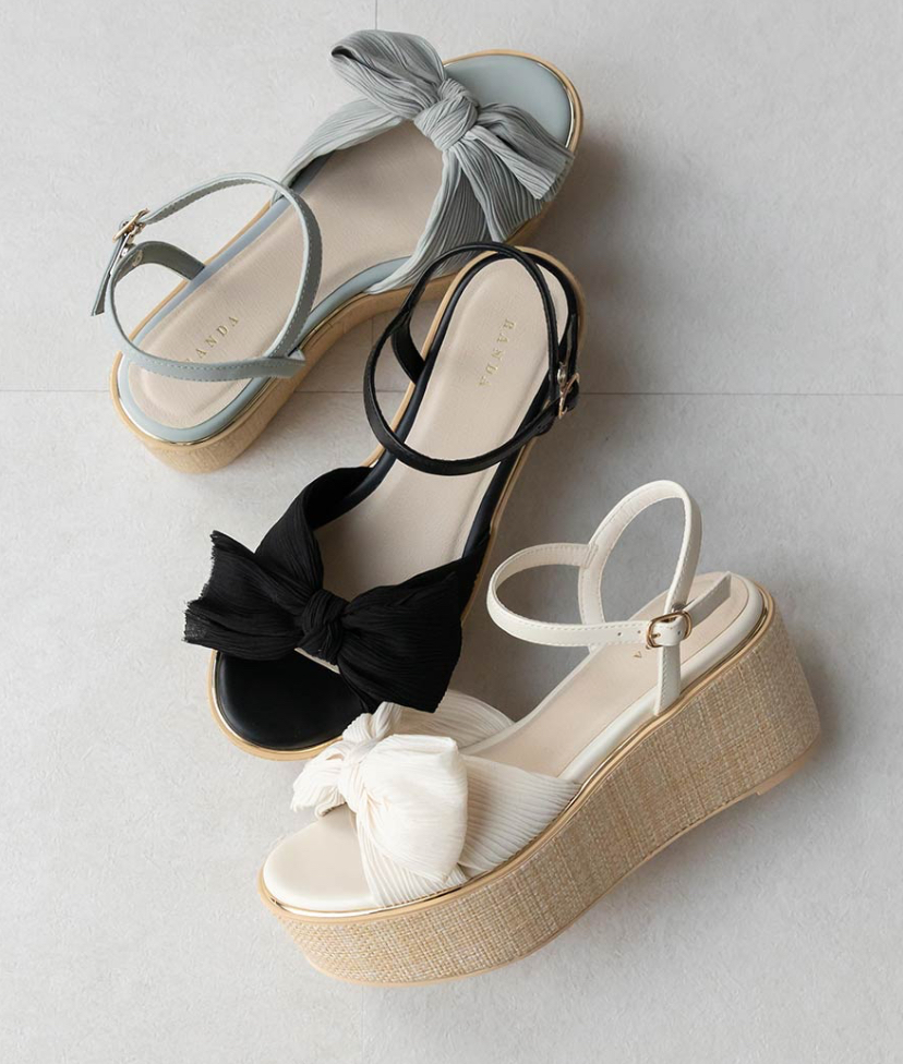 プリーツリボンデザインウェッジサンダル☆