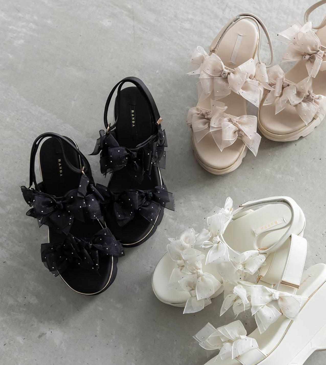 シアーミニリボンウェッジスポーツサンダル