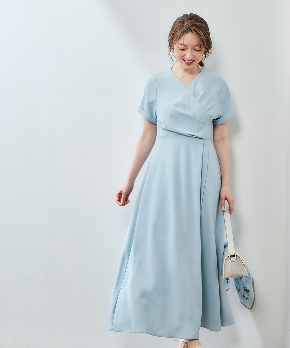 ♢12♢【美シルエット】カシュクール風デザインワンピース